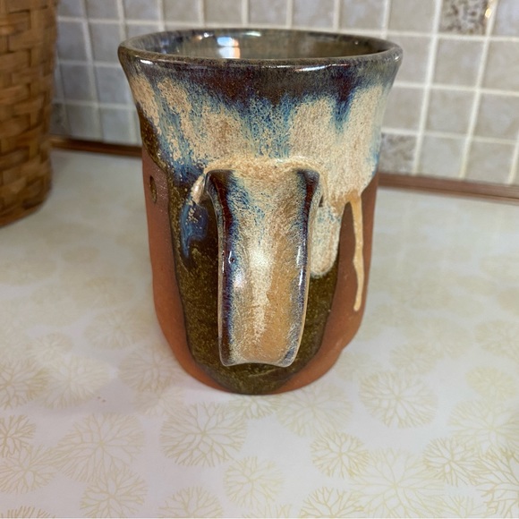 Vintage Pottery Mug & Pottery Tealight candle holder drip glaze handmade - Picture 3 of 12